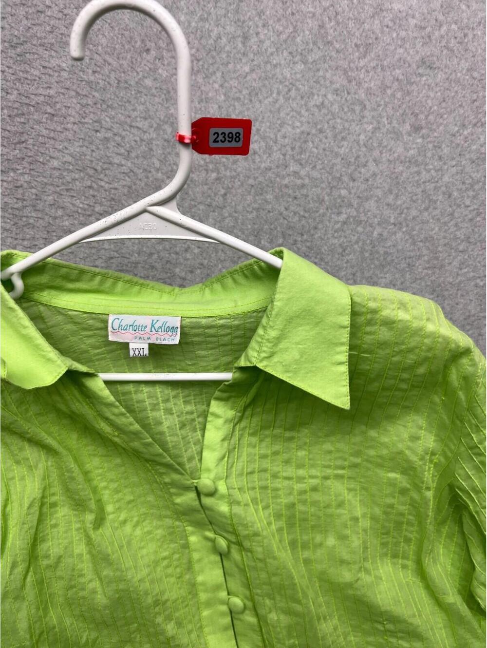 Charlotte Kellogg Women's Sheer Tunic Blouse Plus 2X Lime Green Cotton Beach - Picture 11 of 11